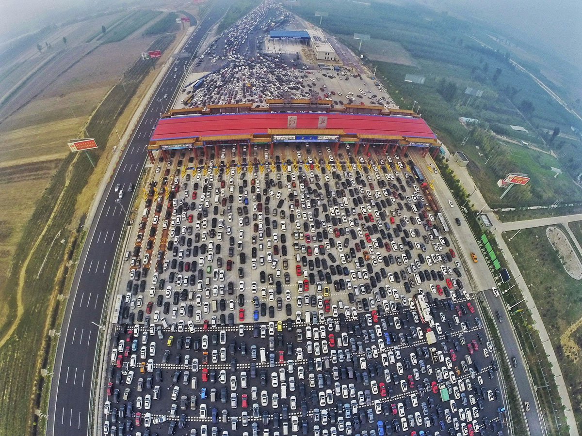 Огромная пробка в Пекине, Китай